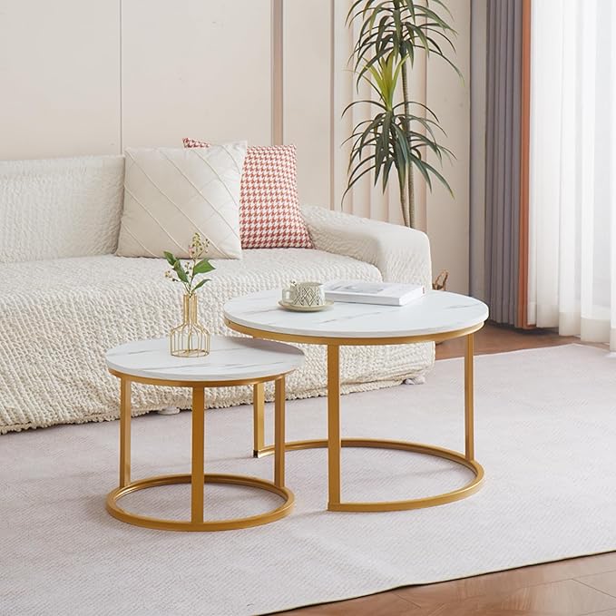 Everfurn Nesting Coffee Table White & Gold 2 Piece - Image 2