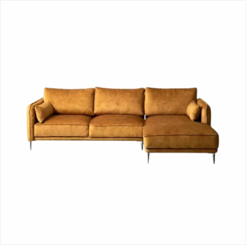 furnixa Velvet L-Shape Couch - Aged Mustard - Image 3